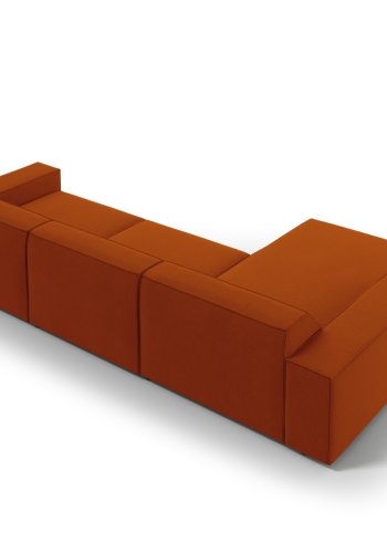 MICADONI Jodie hjrnesofa, venstre, 4 seter - oransje stoff og sort plast