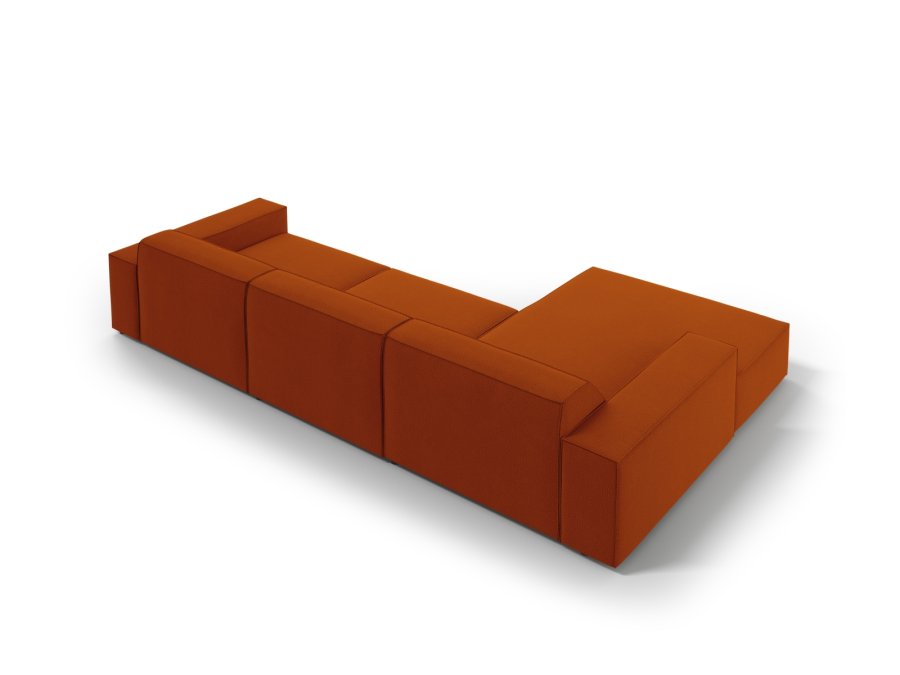 MICADONI Jodie hjrnesofa, venstre, 4 seter - oransje stoff og sort plast