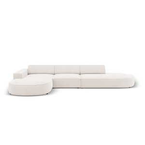 MICADONI Jodie hjrnesofa, venstre, 4 sder - beige stof og sort plastik