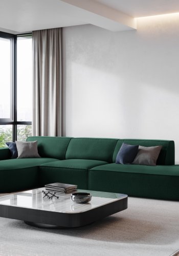 MICADONI Jodie hjrnesofa, venstre, 4 seter - grnt stoff og sort plast