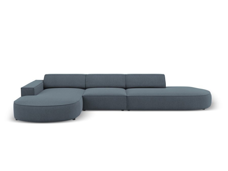 MICADONI Jodie hjrnesofa, venstre, 4 seter - bltt stoff og sort plast66x70