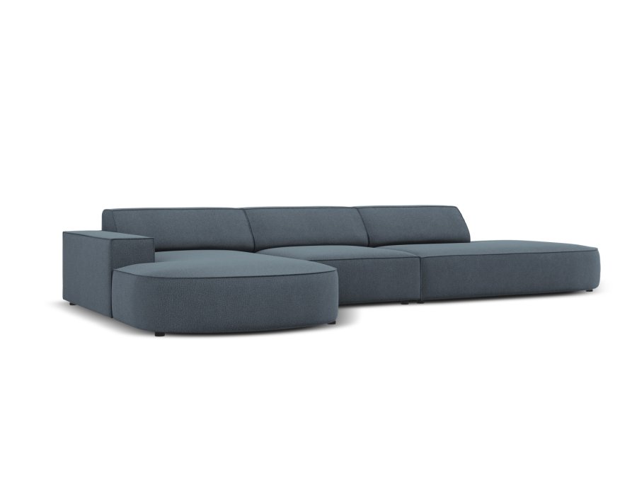 MICADONI Jodie hjrnesofa, venstre, 4 seter - bltt stoff og sort plast66x70