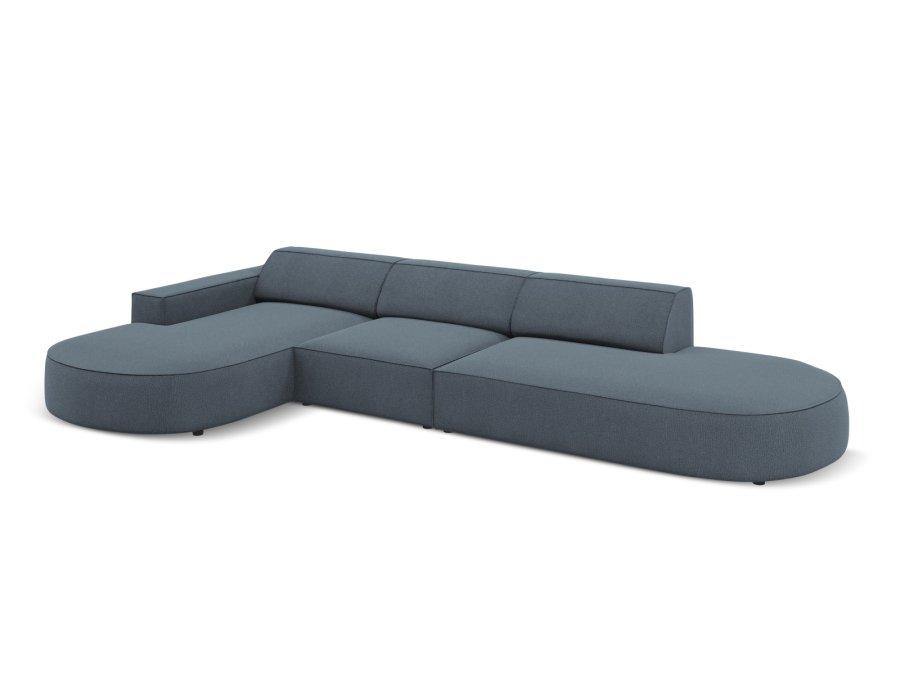 MICADONI Jodie hjrnesofa, venstre, 4 seter - bltt stoff og sort plast66x70