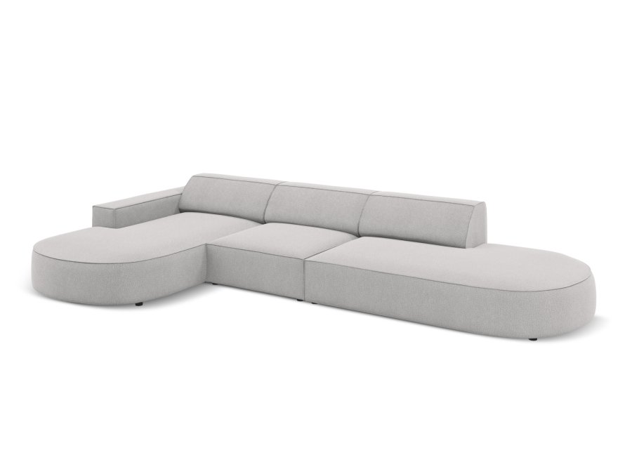 MICADONI Jodie hjrnesofa, venstre, 4 seter - grtt stoff og sort plast