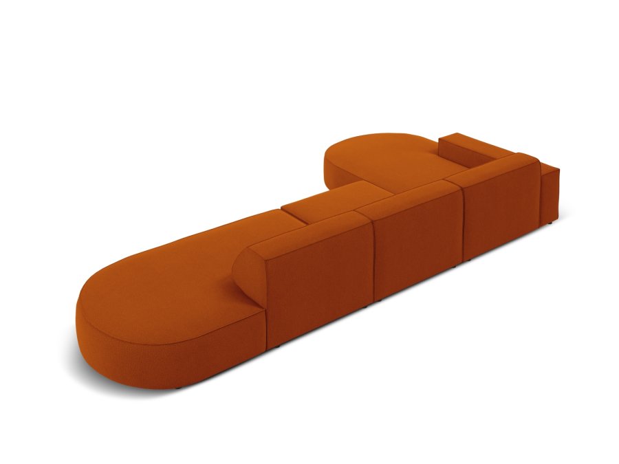 MICADONI Jodie hjrnesofa, venstre, 4 seter - oransje stoff og sort plast
