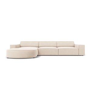  MICADONI Jodie hjrnesofa, venstre, 4 sder - beige fljl og sort plastik