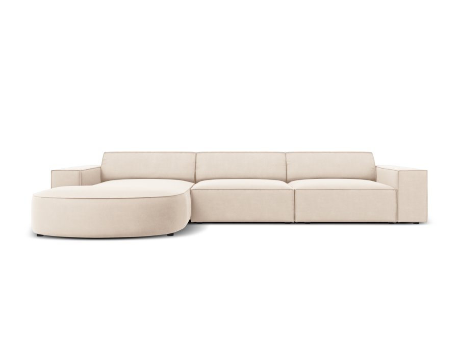  MICADONI Jodie hjrnesofa, venstre, 4 sder - beige fljl og sort plastik