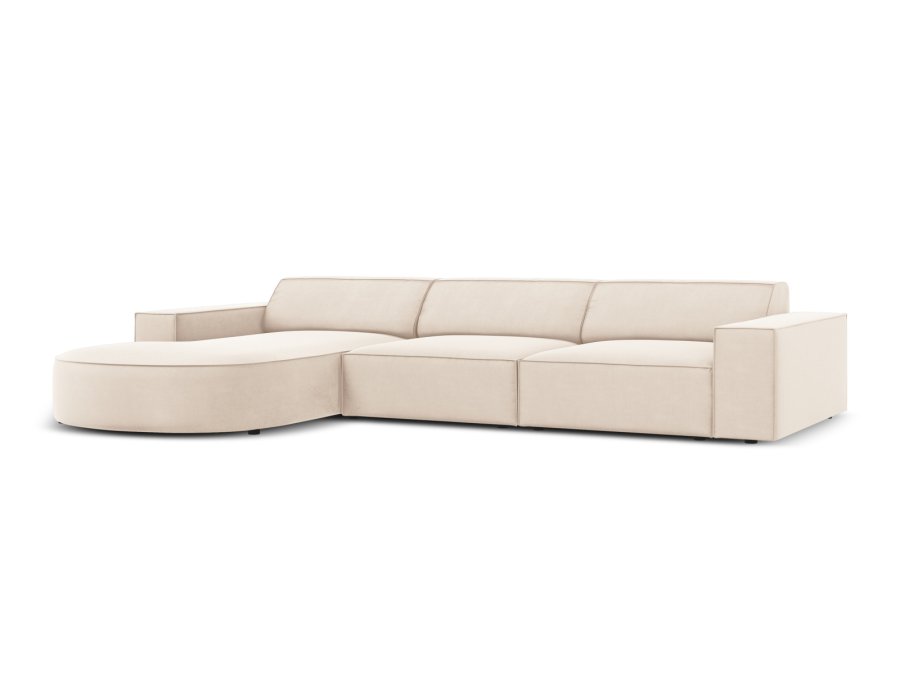  MICADONI Jodie hjrnesofa, venstre, 4 sder - beige fljl og sort plastik