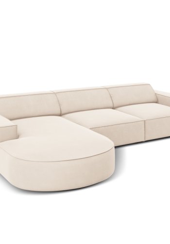  MICADONI Jodie hjrnesofa, venstre, 4 sder - beige fljl og sort plastik