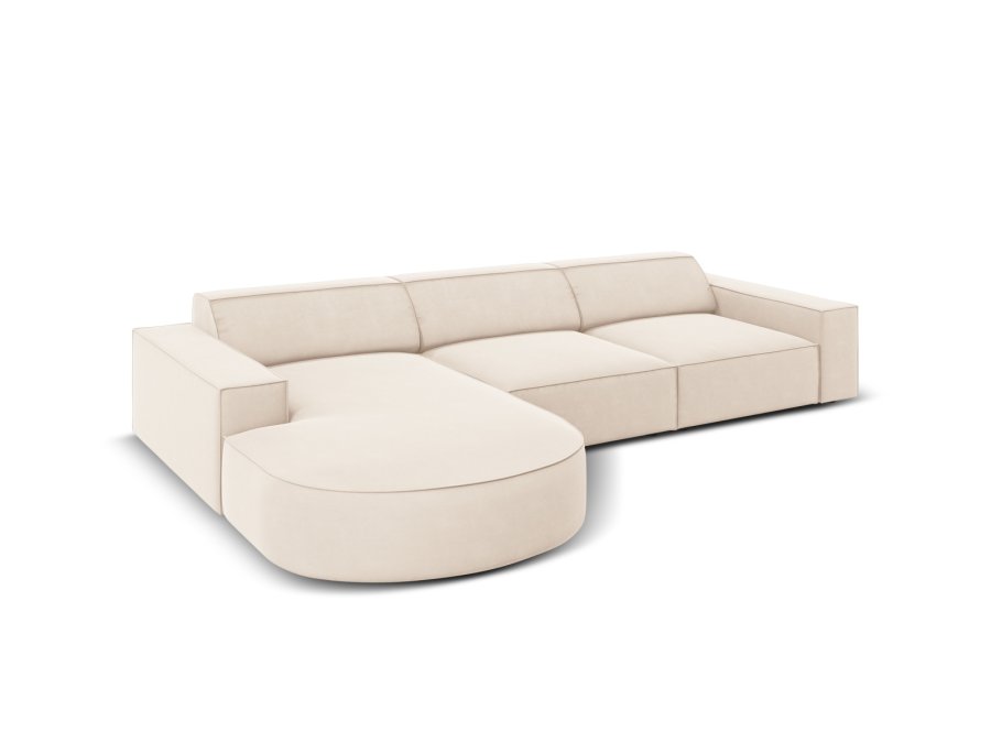  MICADONI Jodie hjrnesofa, venstre, 4 sder - beige fljl og sort plastik