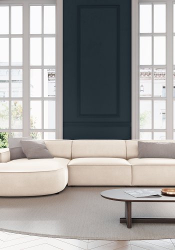  MICADONI Jodie hjrnesofa, venstre, 4 sder - beige fljl og sort plastik