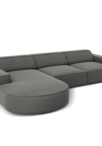 MICADONI Jodie hjrnesofa, venstre, 4 seter - gr flyel og sort plast