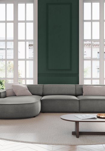 MICADONI Jodie hjrnesofa, venstre, 4 seter - gr flyel og sort plast