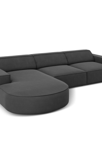 MICADONI Jodie hjrnesofa, venstre, 4 seter - gr flyel og sort plast