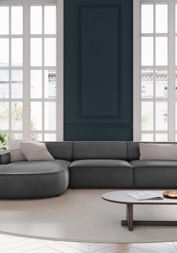 MICADONI Jodie hjrnesofa, venstre, 4 seter - gr flyel og sort plast