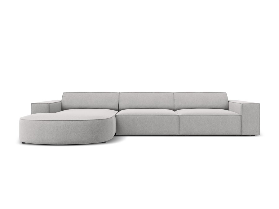 MICADONI Jodie hjrnesofa, venstre, 4 seter - grtt stoff og sort plast