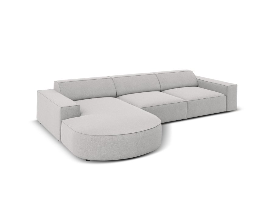 MICADONI Jodie hjrnesofa, venstre, 4 seter - grtt stoff og sort plast