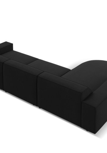 MICADONI Jodie hjrnesofa, venstre, 4 seter - svart stoff og sort plast