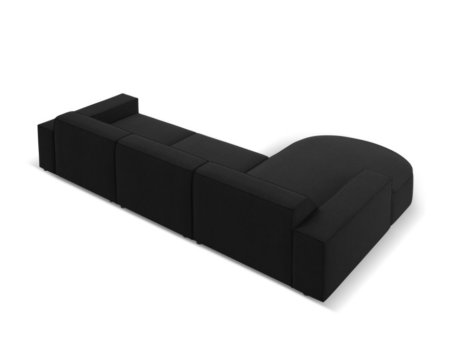 MICADONI Jodie hjrnesofa, venstre, 4 seter - svart stoff og sort plast