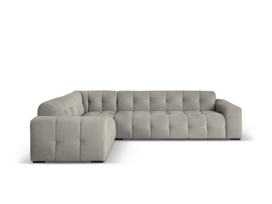 MICADONI Kendal hjrnesofa, venstre, 6 seter - antrasittgr flyel og svart bketre