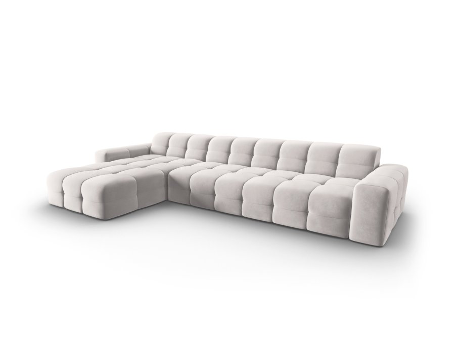 MICADONI Kendal hjrnesofa, venstre, 5 seter - gr flyel og svart bketre