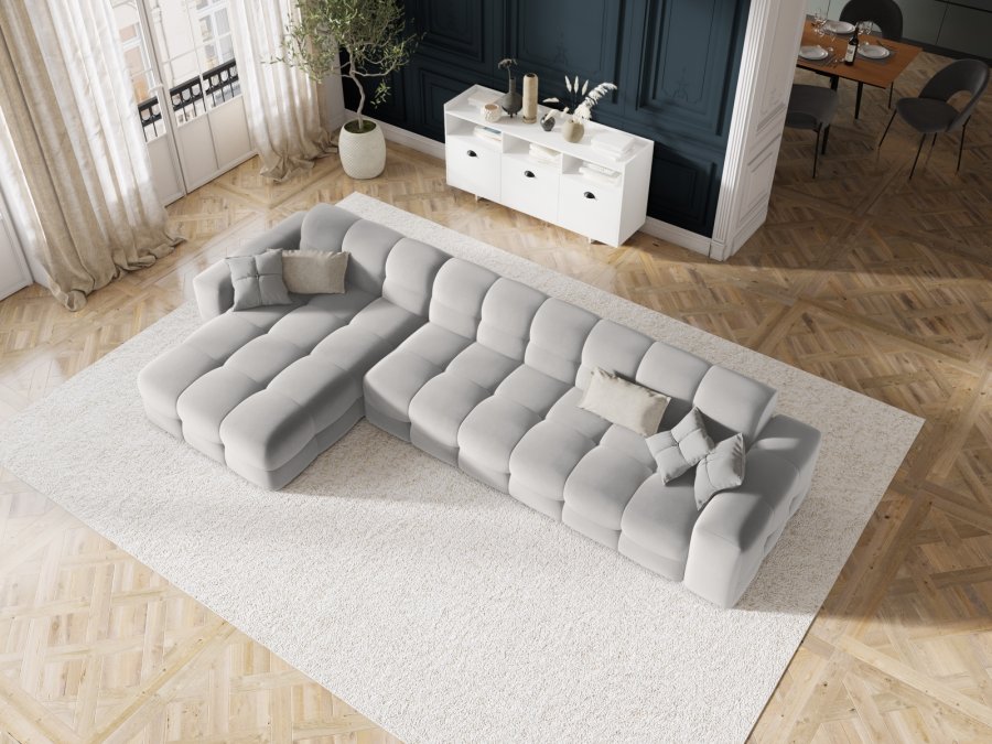 MICADONI Kendal hjrnesofa, venstre, 5 seter - gr flyel og svart bketre