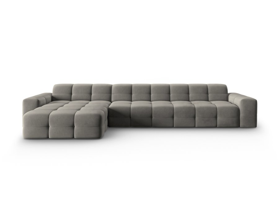 MICADONI Kendal hjrnesofa, venstre, 5 seter - antrasittgr flyel og svart bketre