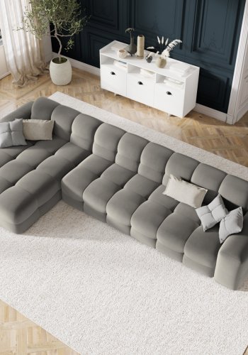 MICADONI Kendal hjrnesofa, venstre, 5 seter - antrasittgr flyel og svart bketre