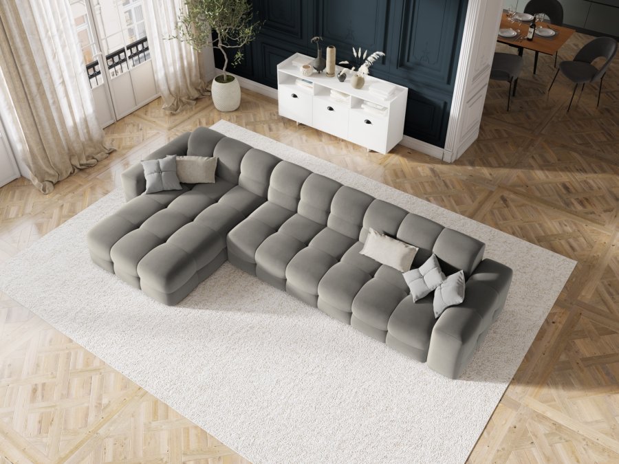 MICADONI Kendal hjrnesofa, venstre, 5 seter - antrasittgr flyel og svart bketre