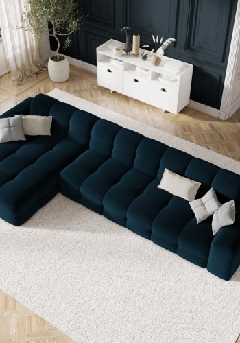 MICADONI Kendal hjrnesofa, venstre, 5 seter - bl flyel og svart bketre