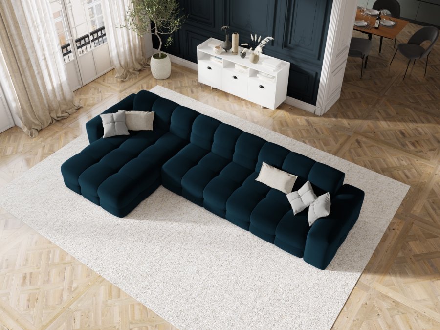 MICADONI Kendal hjrnesofa, venstre, 5 seter - bl flyel og svart bketre