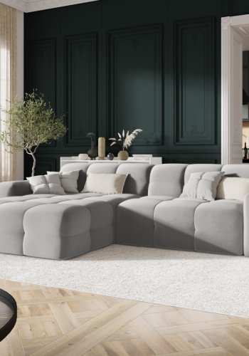 MICADONI Kendal hjrnesofa, venstre, 4 seter - gr flyel og svart bketre