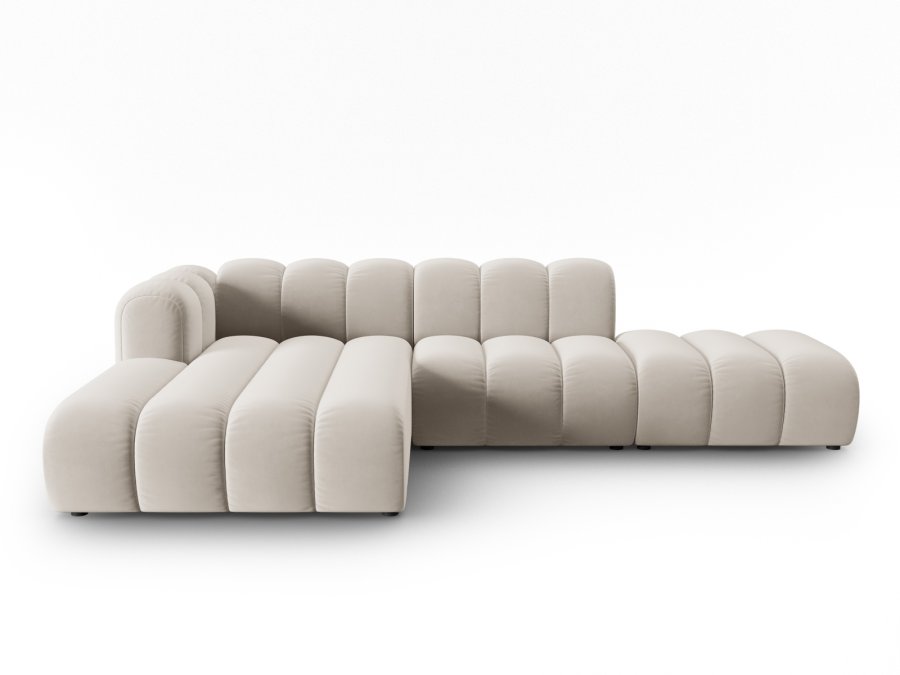 MICADONI Lupin Modulr pen hjrnesofa, venstre, 5 seter - beige flyel og sort plast