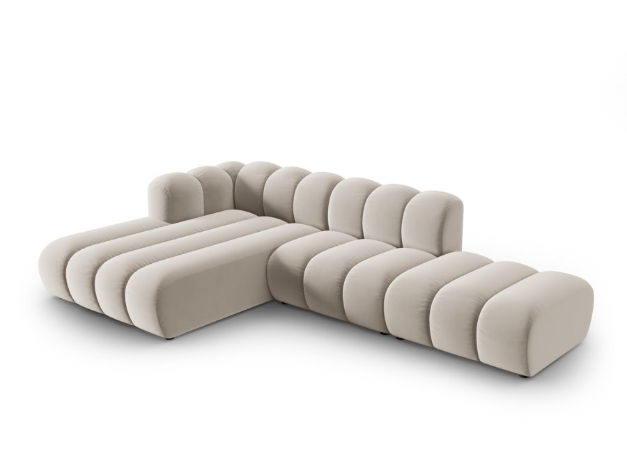 MICADONI Lupin Modulr pen hjrnesofa, venstre, 5 seter - beige flyel og sort plast