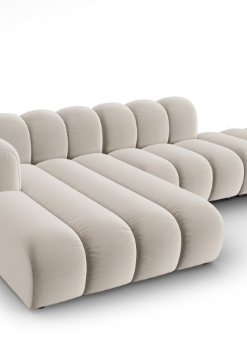 MICADONI Lupin Modulr pen hjrnesofa, venstre, 5 seter - beige flyel og sort plast