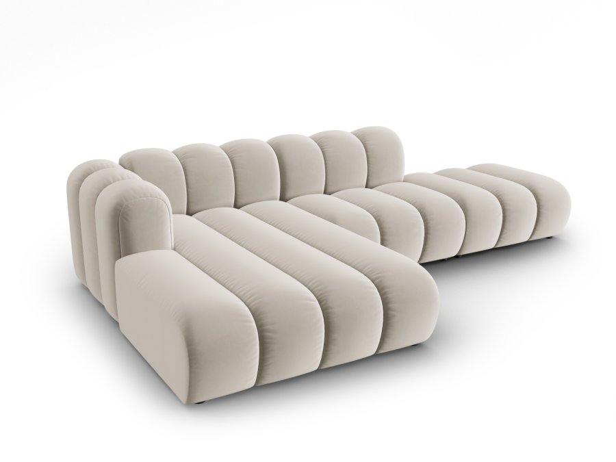 MICADONI Lupin Modulr pen hjrnesofa, venstre, 5 seter - beige flyel og sort plast