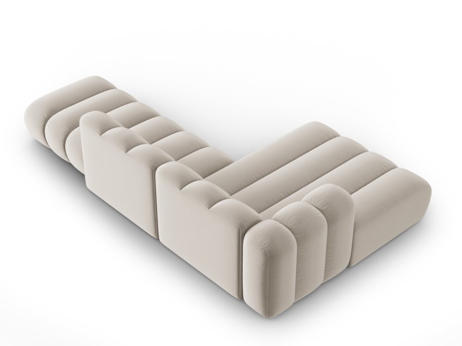 MICADONI Lupin Modulr pen hjrnesofa, venstre, 5 seter - beige flyel og sort plast