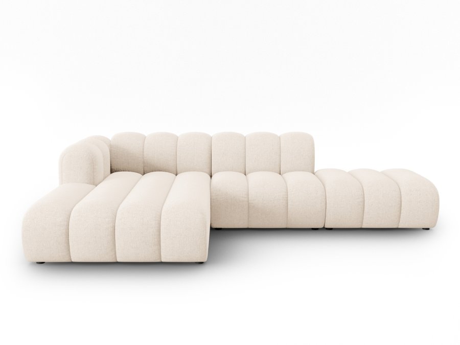 MICADONI Lupin Modulr pen hjrnesofa, venstre, 5 seter - beige chenille og sort plast