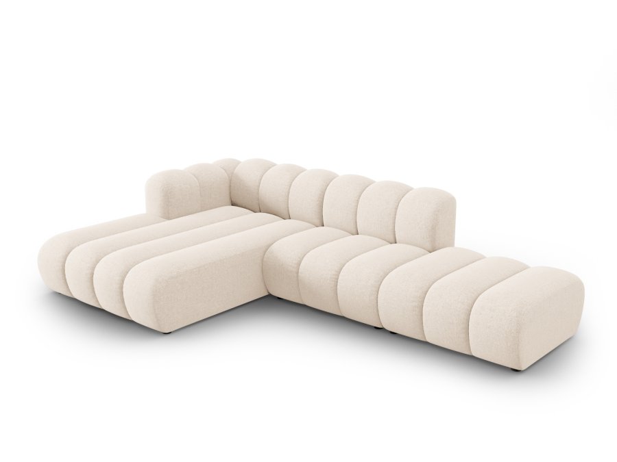 MICADONI Lupin Modulr pen hjrnesofa, venstre, 5 seter - beige chenille og sort plast