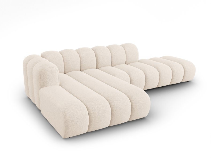 MICADONI Lupin Modulr pen hjrnesofa, venstre, 5 seter - beige chenille og sort plast