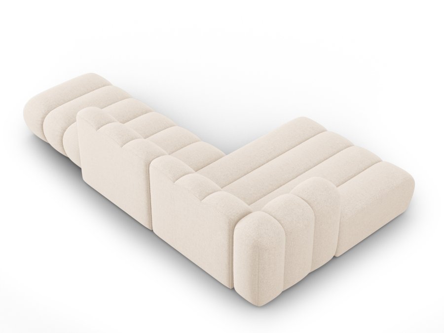 MICADONI Lupin Modulr pen hjrnesofa, venstre, 5 seter - beige chenille og sort plast