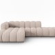 MICADONI Lupin Modulr pen hjrnesofa, venstre, 5 seter - beige chenille og sort plast