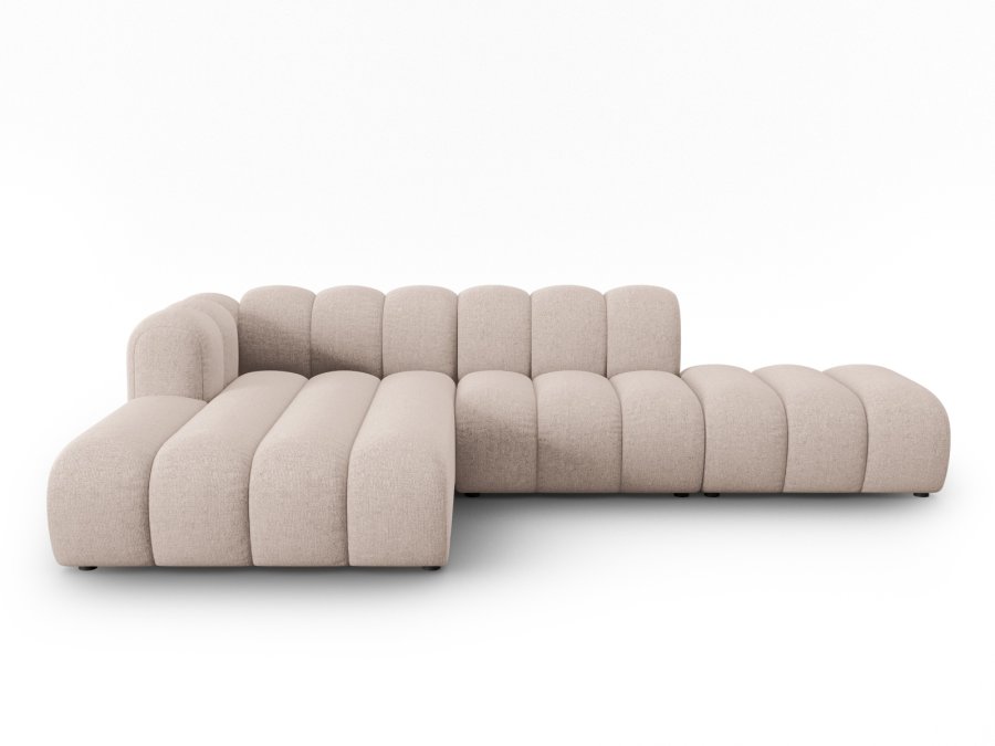 MICADONI Lupin Modulr pen hjrnesofa, venstre, 5 seter - beige chenille og sort plast