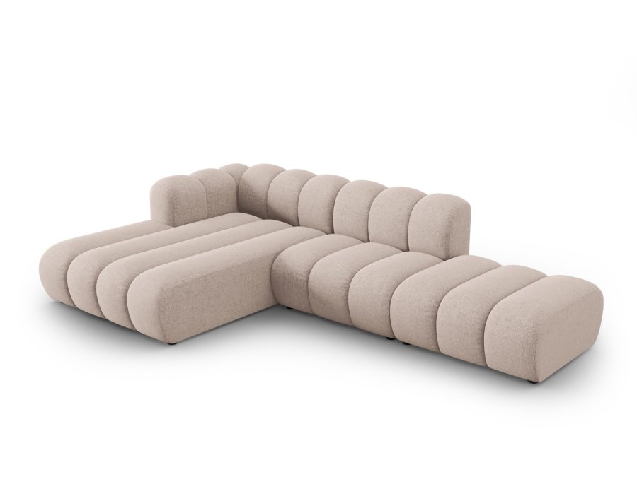 MICADONI Lupin Modulr pen hjrnesofa, venstre, 5 seter - beige chenille og sort plast