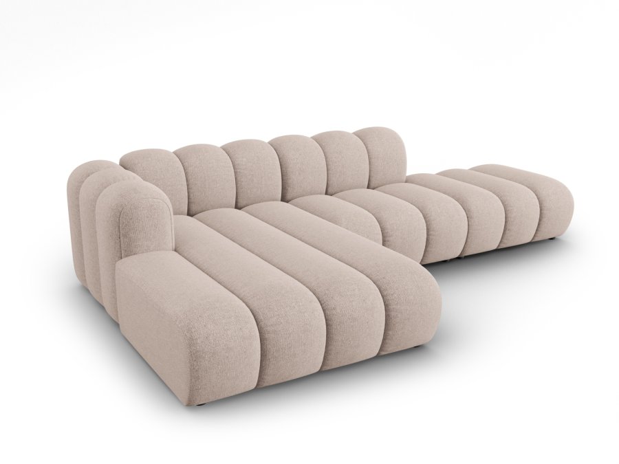 MICADONI Lupin Modulr pen hjrnesofa, venstre, 5 seter - beige chenille og sort plast