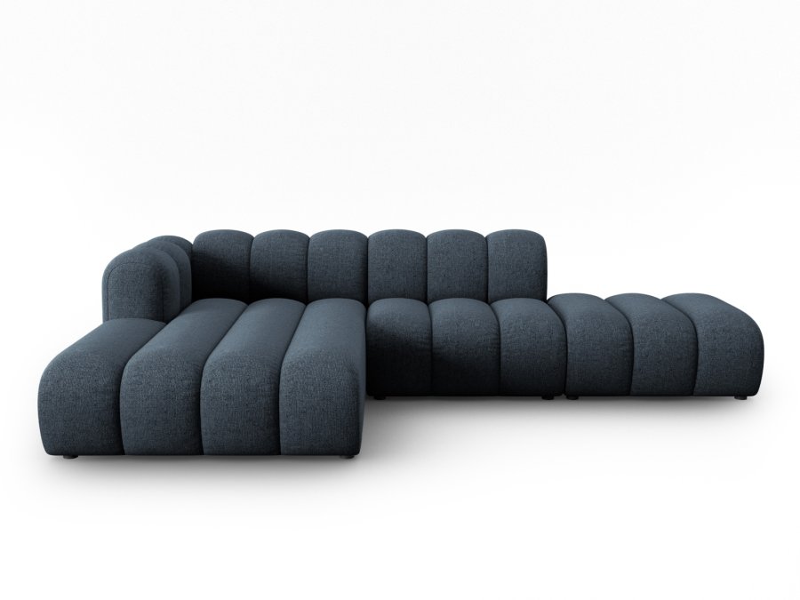 MICADONI Lupin Modulr pen hjrnesofa, venstre, 5 seter - bl chenille og sort plast