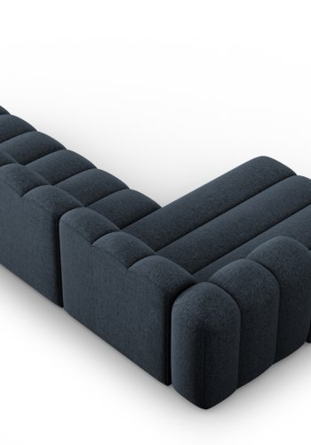MICADONI Lupin Modulr pen hjrnesofa, venstre, 5 seter - bl chenille og sort plast
