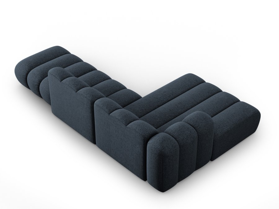 MICADONI Lupin Modulr pen hjrnesofa, venstre, 5 seter - bl chenille og sort plast