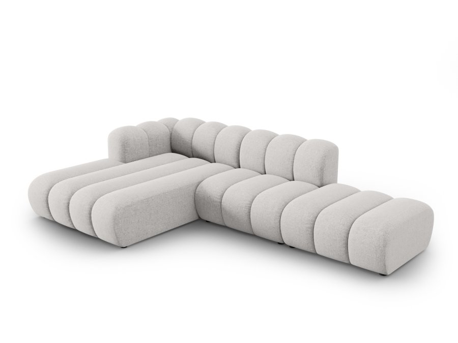 MICADONI Lupin Modulr pen hjrnesofa, venstre, 5 seter - gr chenille og sort plast