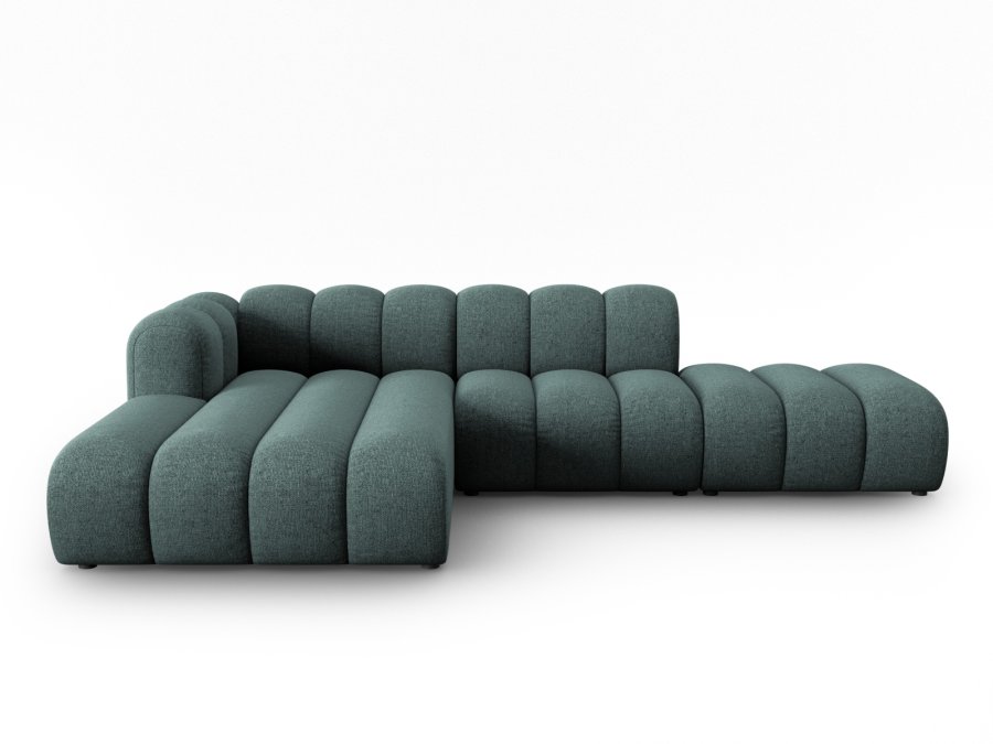 MICADONI Lupin Modulr pen hjrnesofa, venstre, 5 seter - bl chenille og sort plast